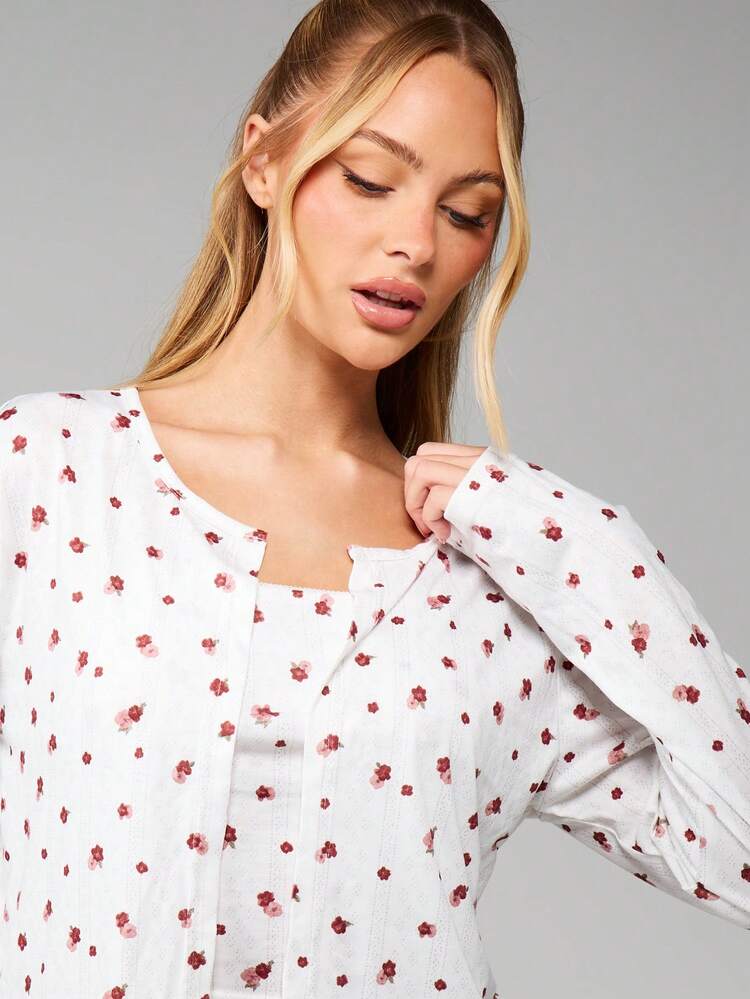 MISSGUIDED Floral Pajama Set With Long Sleeves