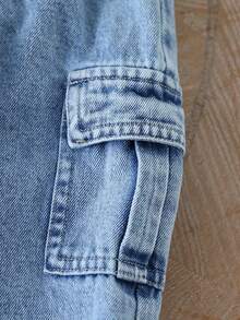 SHEIN Playful Pals 2pcs Baby Boy Casual Outfit Shades Of Blue Denim Pants Set Autumn Long Sleeve Round Neck Top Back-To-School Page Boy Clothes Infant Streetwear Jeans - Apricot - View 6