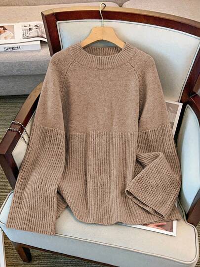 GlowEve CURVE Plus Size Women Loose Casual Raglan Sleeve Knitted Pullover Sweater, Winter