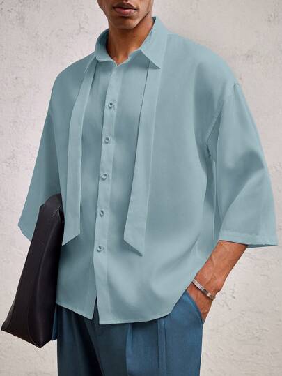 AKNOTIC Formal Camisa casual de manga corta con cuello, de corte holgado y caída de hombros, adecuada para uso diario