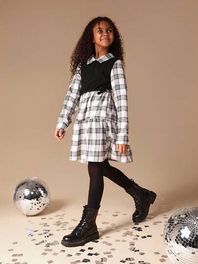 SUMWON Plaid Collared Long Sleeve Button Down School Blouse With Checked Pattern For Fall Winter