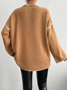 EURMUSE Jersey De Manga Caída Con Cuello Redondo Con Detalles De Color Contrastante - Camel - Ver 2