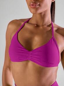 Musera Sport Solid Ruched Bust Open Back Halter Sports Bra, Active Comfy Workout Gym Running Run Club Gym Yoga Pilates Fitness Daily Casual - Red Violet - View 6