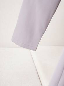 SHEIN Franclia 女式纯色纽扣装饰 V 领长袖超长连衣裙 - 淺灰紫 - 查看 5