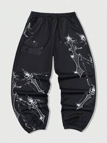 ROMWE MEN Goth Quần Jogger in khẩu hiệu phong cách Punk đường phố thời trang thường ngày cho nam - màu đen - Xem 4