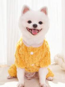 PETSIN 1 Yellow Little Bee Pet Jumpsuit With Traction Buckle For Autumn And Winter Outings, Windproof, Thick And Warm Pet Clothing - Yellow - View 4