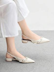 CUCCOO BIZCHIC Women's Fashion Pointed Toe Slingback Flats, Comfortable Commuting & Daily Wear White Backless Loafers