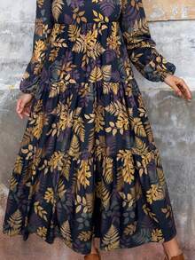 EMERY ROSE Women's Fashionable Casual Printed Notched Neck Mid-Length Dress - Navy Blue - View 7