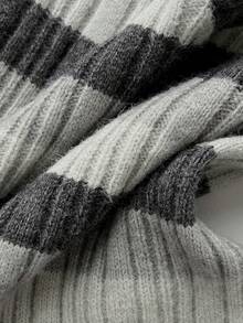 Elamini Suéter de punto ajustado con cuello en V, mangas largas y hombros regulares, a rayas, sexy y de moda para mujer