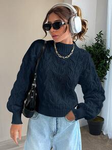 Elegant Mock Turtle Neck Cable Knit Chic Sweater,Jumper,Cream Jumper,Jumpers For Women,Jumpers,Black Jumper,Womens Jumper,White Jumper,Women's Jumper,Women's Jumpers,Winter Clothes