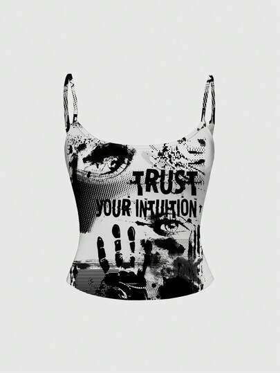 Grunge Punk Camiseta sin tirantes gris gráfica vintage y sexy para mujer