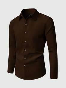 Calvornis Men's Plain Long Sleeve Shirt, Fall - Rust Brown - View 3