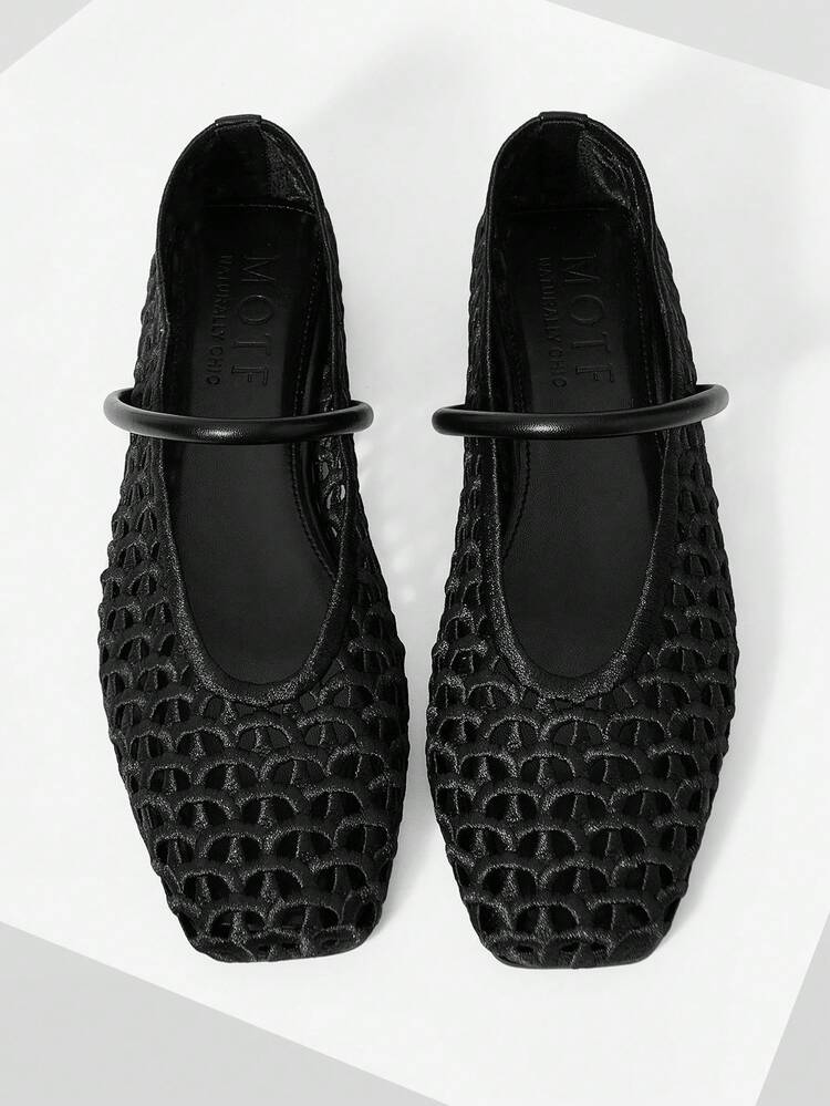 VINTAGE HOLLOW OUT FASHIONABLE ELEGANT COMFORTABLE BALLET FLATS WITH SQUARE TOE FOR WOMEN, SUMMER FOR CHRISTMAS SPRING SHOES