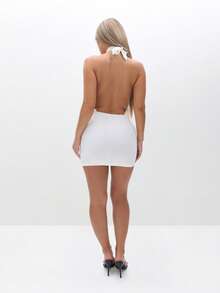BABYPHAT Women's Solid Color Hollow Out Sexy Bodycon Halter Mini Dress - White - View 2