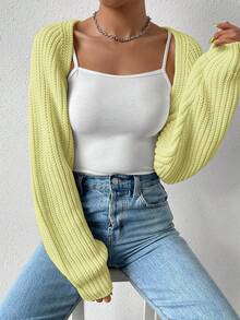 EURMUSE Women's Solid Color Minimalist Versatile Cropped Cardigan - Yellow - View 6