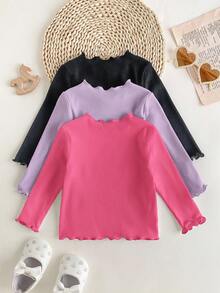 SHEIN Babygirl Cute Casual Versatile Simple Knit Elastic White Long Sleeve Top (Top And Pants Sold Separately) - Black - View 2