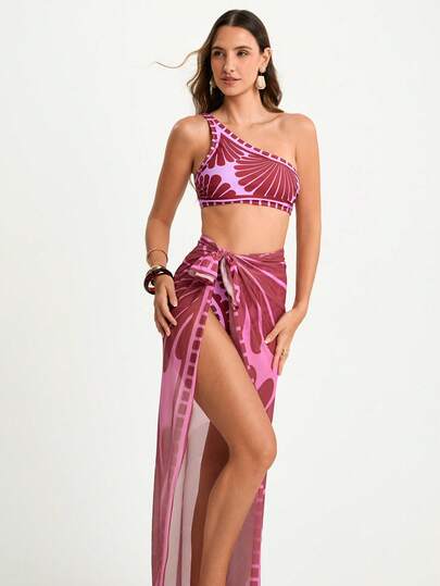 CAJUNI Women's Colorblock Print Criss-Cross Vacation Cover Up