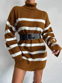 EURMUSE Women's Turtleneck Oversized Drop Shoulder Long Sleeve Knit Sweater - Rust Brown - View 4