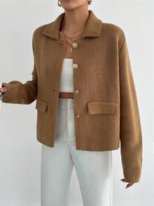 EURMUSE 女式纯色长袖单排扣休闲开衫，秋冬