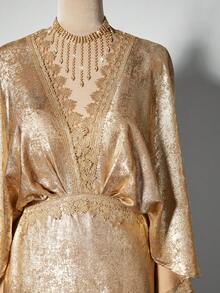 Viva Relle Plus Size Glamorous Shiny Elegant Long Robe Dress, Fashion Party Wear - Gold - View 6