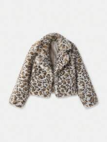 lacRébo Leopard Print Faux Fur Jacket Cosy Spring Summer Premium Winter Coat Cheetah Coat Going Out Party - Grey - View 1
