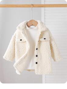 SHEIN Babygirl Cute Versatile Apricot Fuzzy Collar Long Sleeve Jacket, Autumn/Winter Fall - Apricot - View 2
