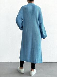 EURMUSE 女式落肩前開式燈籠袖開襟衫 - 淺藍色 - 查看 2