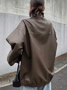 FRIFUL Chaqueta holgada con caída de hombros de moda para mujer, adecuada para ir al trabajo en otoño - Marrón - Ver 4