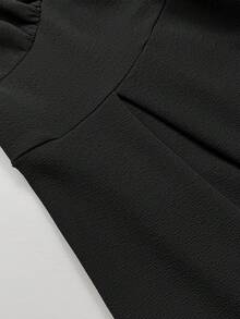 Elenzga 大码女式法式休闲优雅拼接长袖连衣裙，秋冬 - 黑與白 - 查看 7