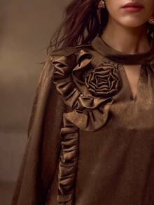 MOTF PREMIUM BLUSA CON CUELLO DE OJO DE CERRADURA Y ESTAMPADO FLORAL ESTÉREO - Café integral - Ver 5