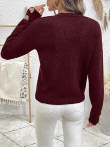 EMERY ROSE Women's Casual Versatile Metal Decor Sweater, Autumn/Winter - Burgundy - View 2