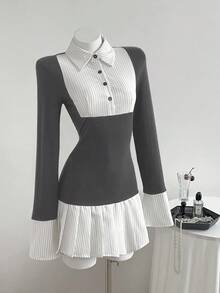 Elamini Váy xếp ly 2 trong 1 thanh lịch cho mùa tựu trường - Màu xám đen - Xem 4