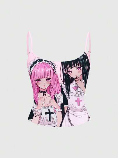 Camiseta de tirantes sexy de color rosa para enfermera de anime linda