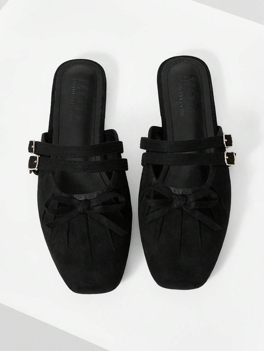 MOTF PREMIUM VINTAGE COMFORTABLE CASUAL BOW DECOR FLAT SHOES SPRING SHOES - Black - View 1