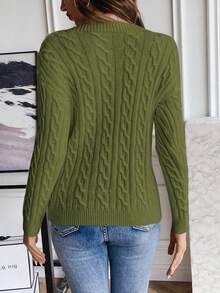 EMERY ROSE Damen Minimalistischer einfarbiger Zopfstrick Pullover, Drop-Shoulder, Herbst/Winter