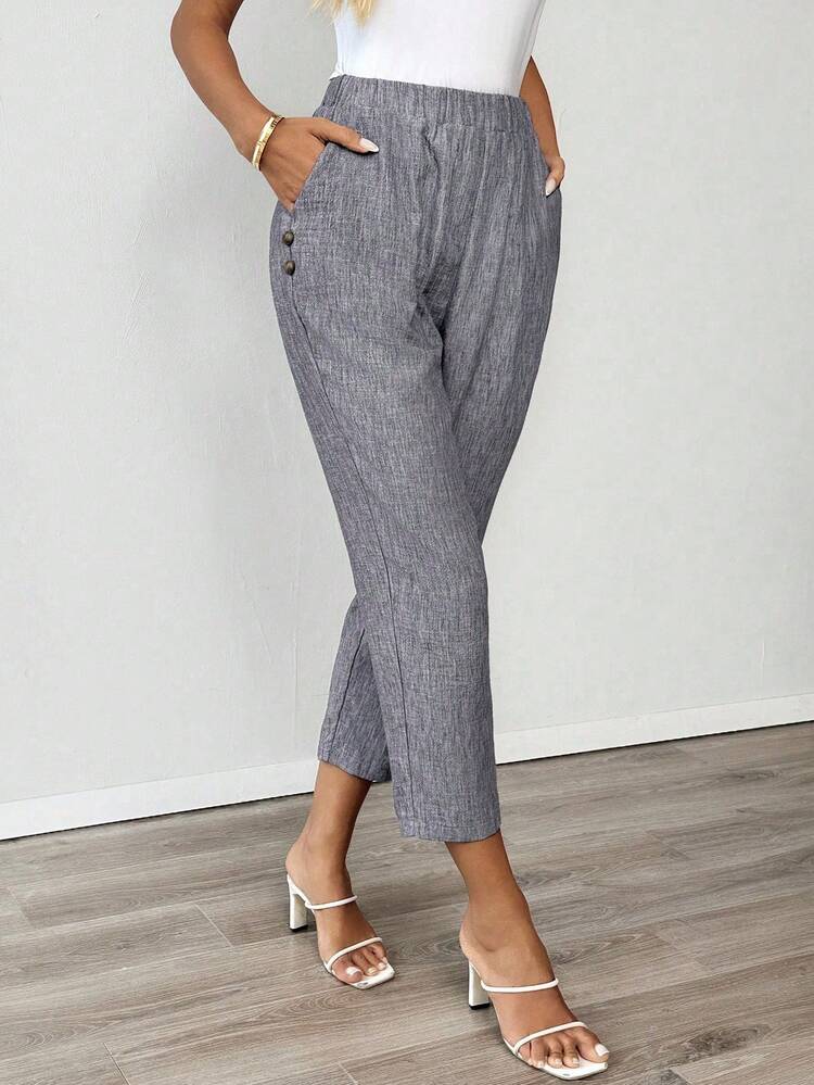 Plus Size Women Solid Color Elastic Waist Pockets Tapered Casual Pants Winter Clothes For Women Cozy Fall And Winter Clothes For Women