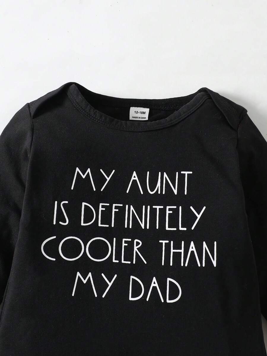 SHEIN Playful Pals 新生婴儿休闲男女款趣味图案连体衣 - 黑色 - 查看 1