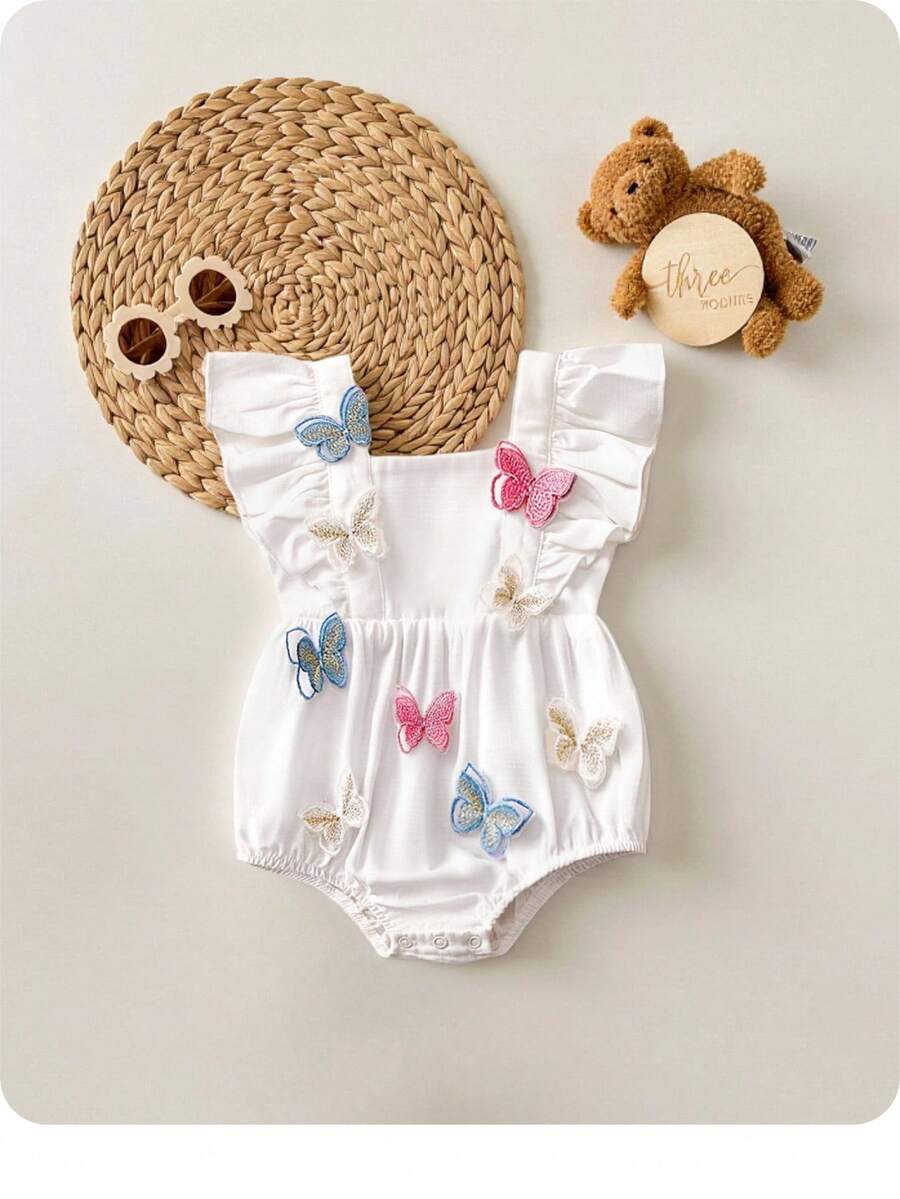 Newborn Baby Girl Cute Casual Butterfly Ruffle Romper, Summer