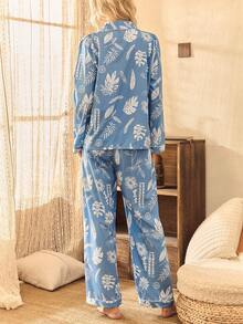 Lullawish Bohemisches Blume Muster Bubble Crinkle Top & Hose Damen Pyjama Set, Winterkleidung