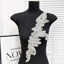 1件手工仿珍珠婚纱缝制珠饰蕾丝贴片闪亮黄色缝制亮片水晶珠饰紧身配饰DIY装饰礼服 - 黑色 - 查看 18