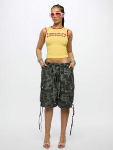 SUMWON Camiseta de tirantes acanalada con ribete de contraste rojo para tallas grandes