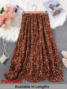 SHEIN Tall CURVE Plus Size Women's Small Leopard Print Long Skirt With Center Front Button Decoration,Summer Clothes - Multicolor - View 1