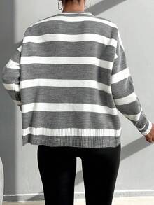 RueChic Striped Pattern Drop Shoulder Sweater - Multicolor - View 2