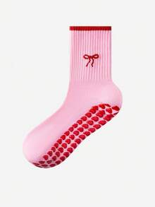 LUVLETTE 1/3 双多尺寸可爱樱桃、蝴蝶结、扇贝边、心形圆点印花普拉提和瑜伽袜，秋季袜子