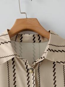 Linhara 大码条纹休闲长袖衬衫领连衣裙，秋冬 - 彩色 - 查看 4