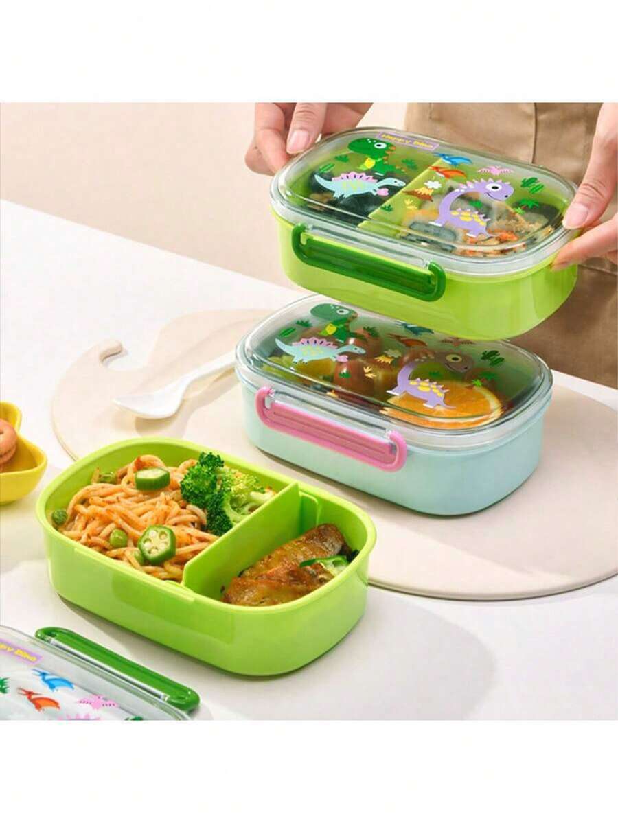 1 hộp đựng cơm trưa hoạt hình mùa tựu trường cho học sinh, nhân viên văn phòng, hộp đựng cơm trưa bằng lò vi sóng, hộp đựng cơm trưa bằng nhựa, hộp đựng cơm trưa bằng nhựa PP không chứa thìa và nĩa, hoạt hình mùa hè, khủng long nhỏ, hộp kín hai lớp - Nhiều màu - Xem 1