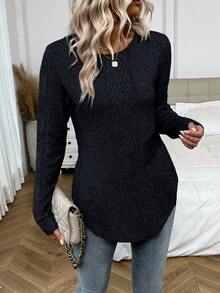 EMERY ROSE Áo len dài tay cổ tròn viền cong màu trơn thanh lịch dành cho nữ, mùa thu/đông - màu đen - Xem 4