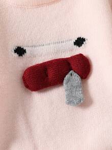 SHEIN Playful Pals 2pcs/Set Young Girl Cute Pink 3D Decor Knitted Sweater Top And Knitted Pants Winter Outfit - Pink - View 5