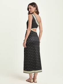 CAJUNI Women's Fashion One-Shoulder Cutout Waist Split Floral Print Long Dress - Multicolor - View 2