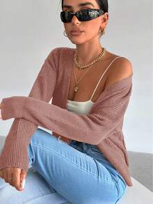 RueChic Women's Solid Color Casual Cardigan, Minimalist & For Daily Wear - Rusty Rose - View 5